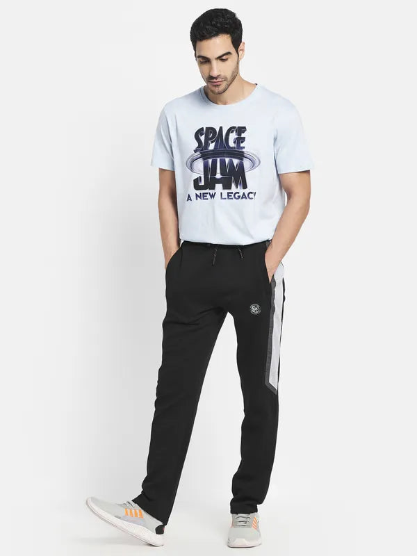 Men Black Solid Pure Cotton Track Pants