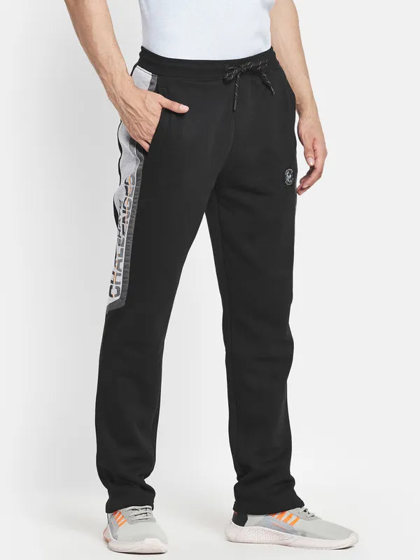 Men Black Solid Pure Cotton Track Pants