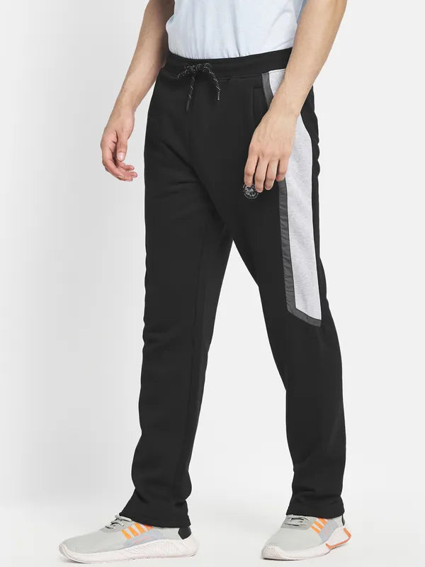 Men Black Solid Pure Cotton Track Pants