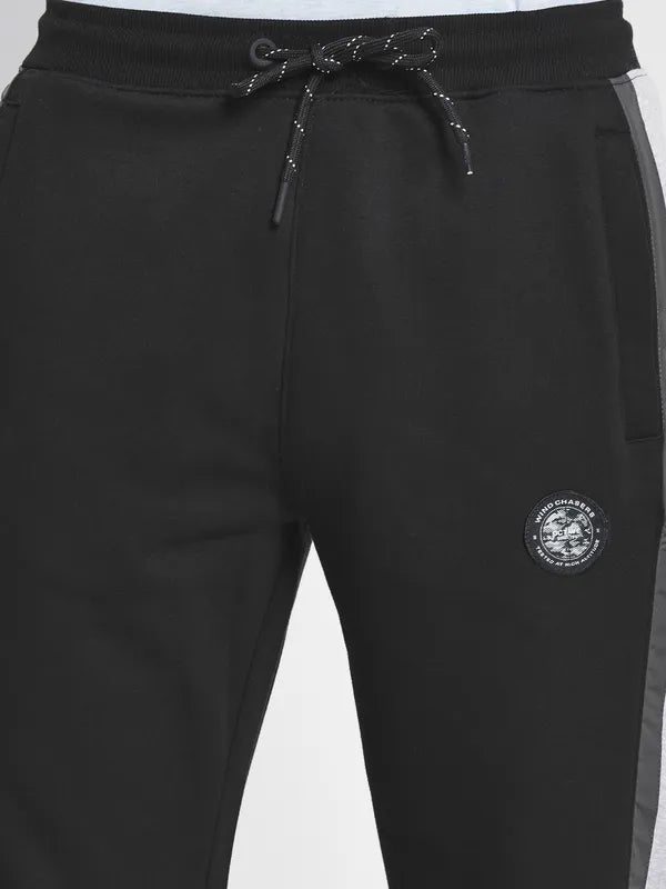 Men Black Solid Pure Cotton Track Pants