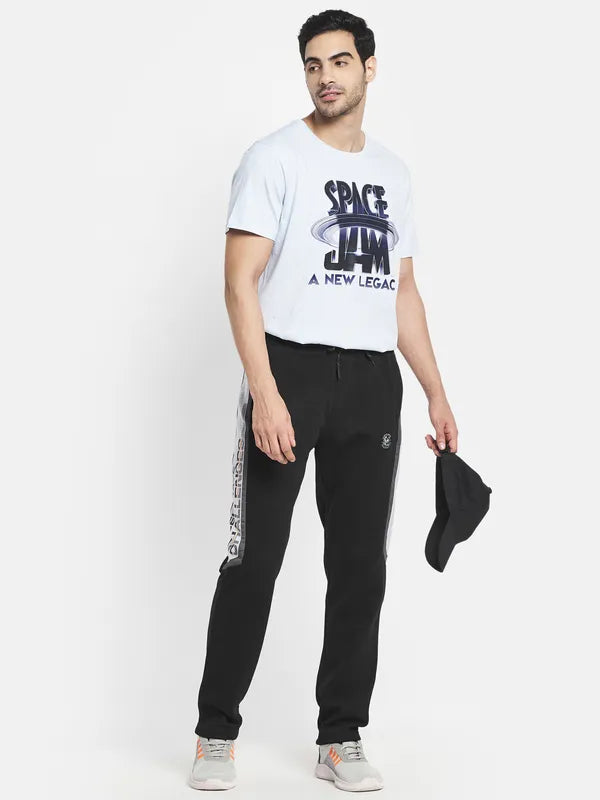 Men Black Solid Pure Cotton Track Pants