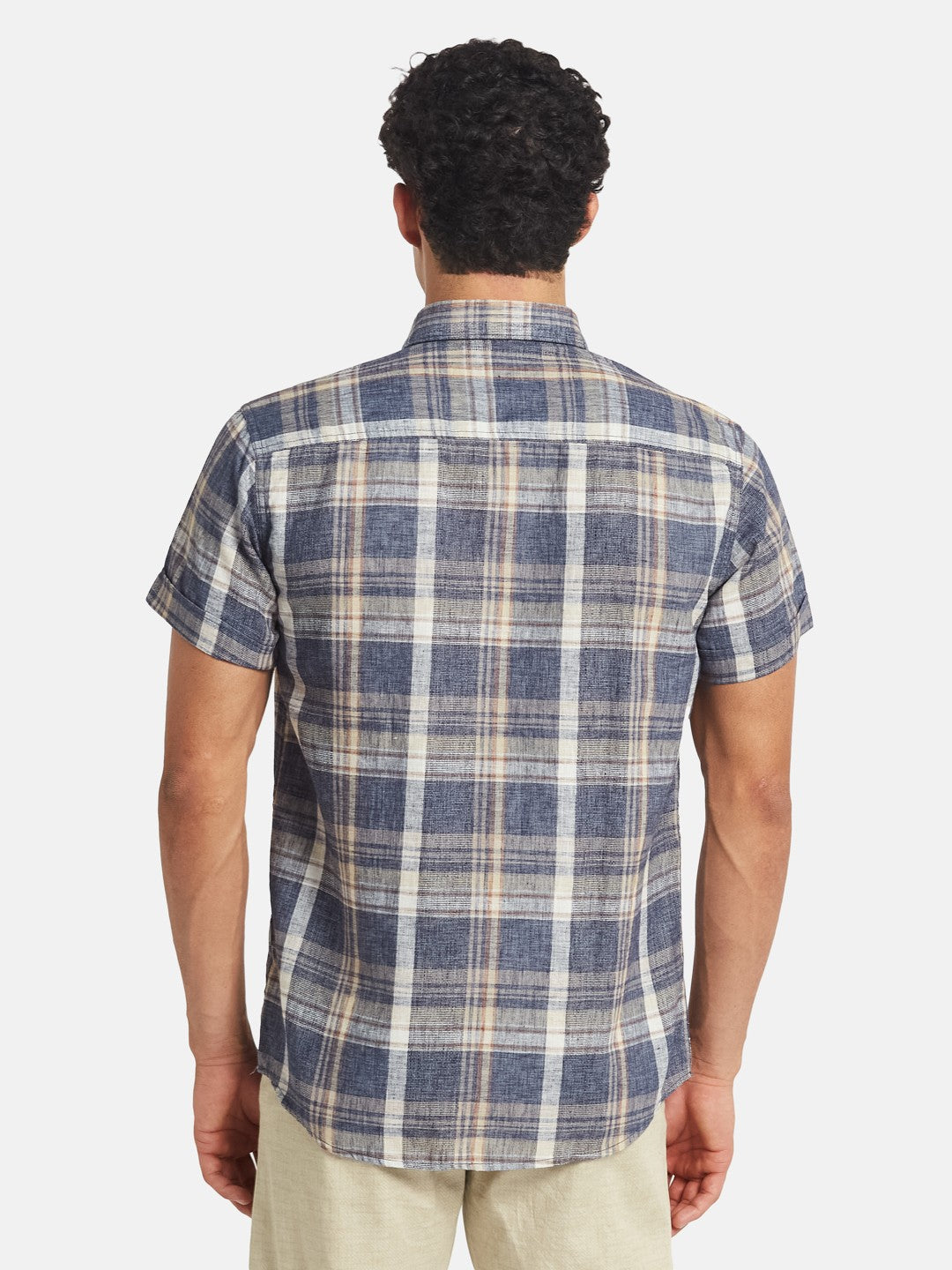METTLE SS25 Checked Spread Collar Cotton Casual Shirt