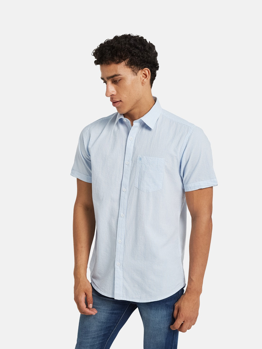 METTLE Multi Stripes Striped Spread Collar Cotton Shirt