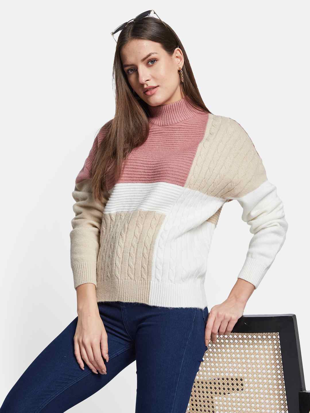 METTLE Women Colourblocked Pullover