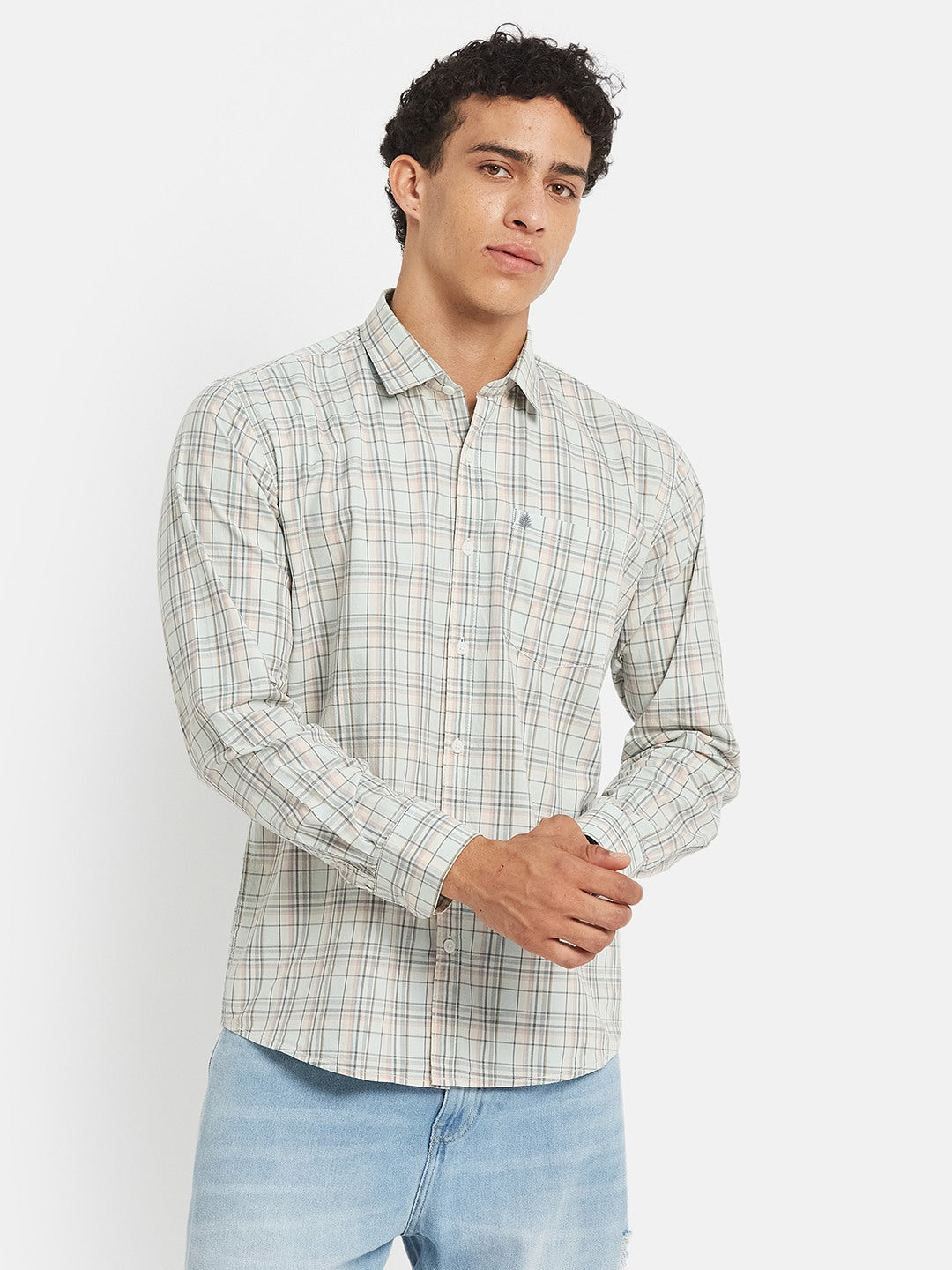 METTLE Men Tartan Checked Spread Collar Cotton Casual Shirt