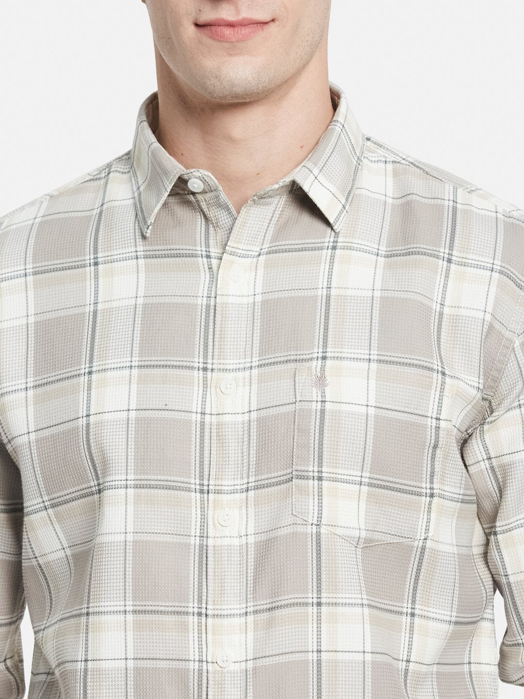 METTLE Men Spread Collar Tartan Checked Cotton Casual Shirt
