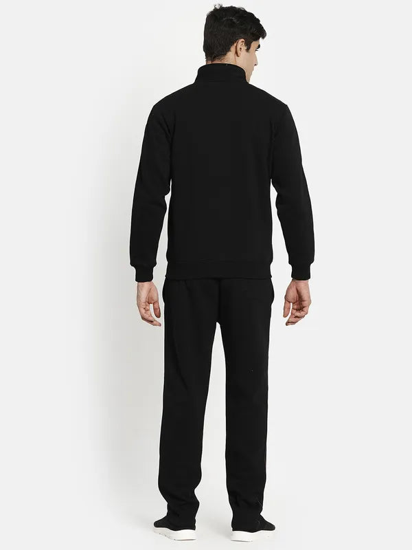 Men Fleece Black Solid Tracksuits