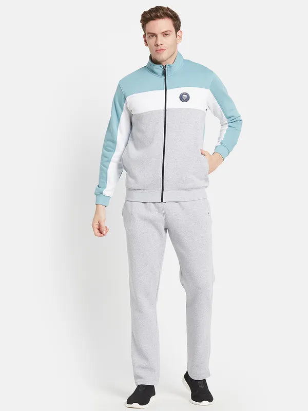 Men Blue Grey Colourblocked Cotton Track Suit - Main Image