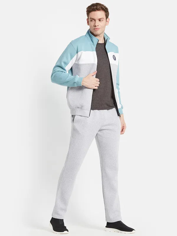 Men Blue Grey Colourblocked Cotton Track Suit