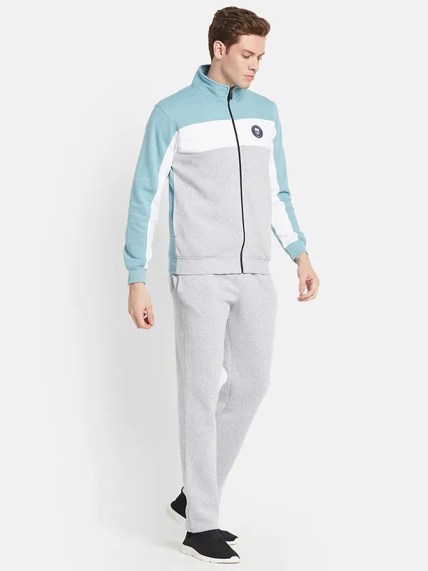 Men Blue Grey Colourblocked Cotton Track Suit