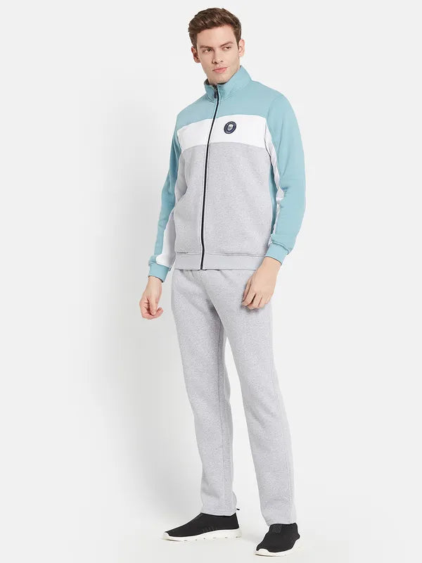 Men Blue Grey Colourblocked Cotton Track Suit