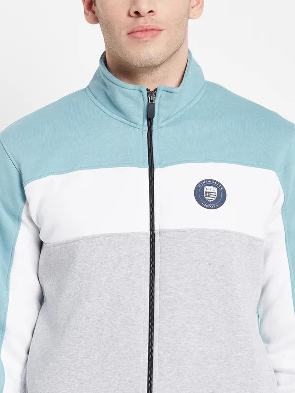 Men Blue Grey Colourblocked Cotton Track Suit