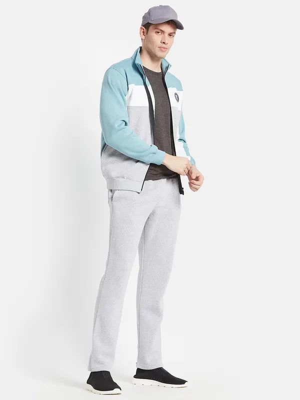 Men Blue Grey Colourblocked Cotton Track Suit