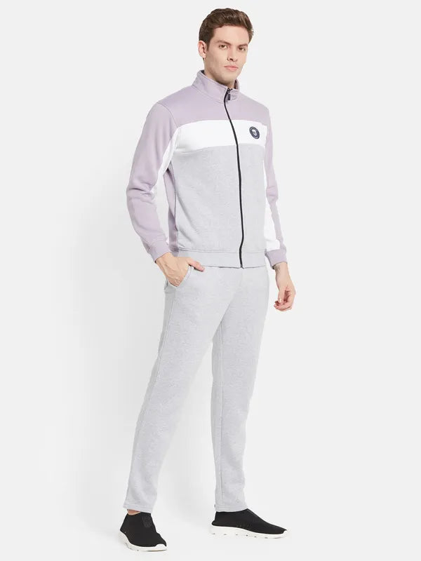 Men Lilac-Colored Grey Colorblocked Tracksuits