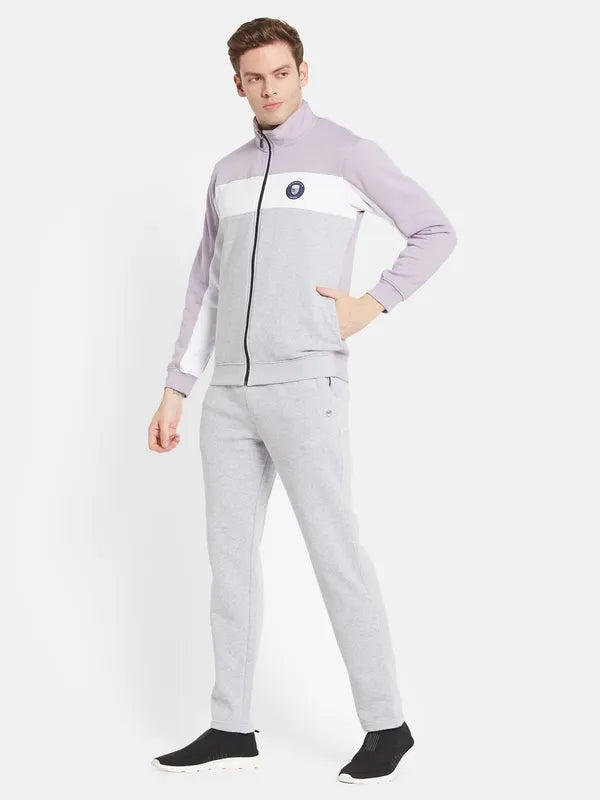Men Lilac-Colored Grey Colorblocked Tracksuits
