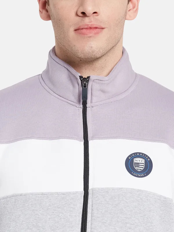Men Lilac-Colored Grey Colorblocked Tracksuits