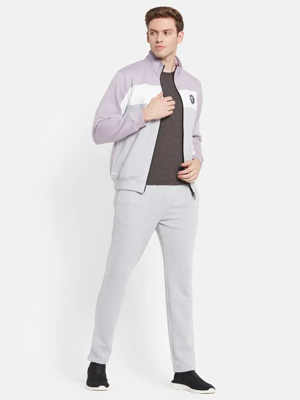 Men Lilac-Colored Grey Colorblocked Tracksuits