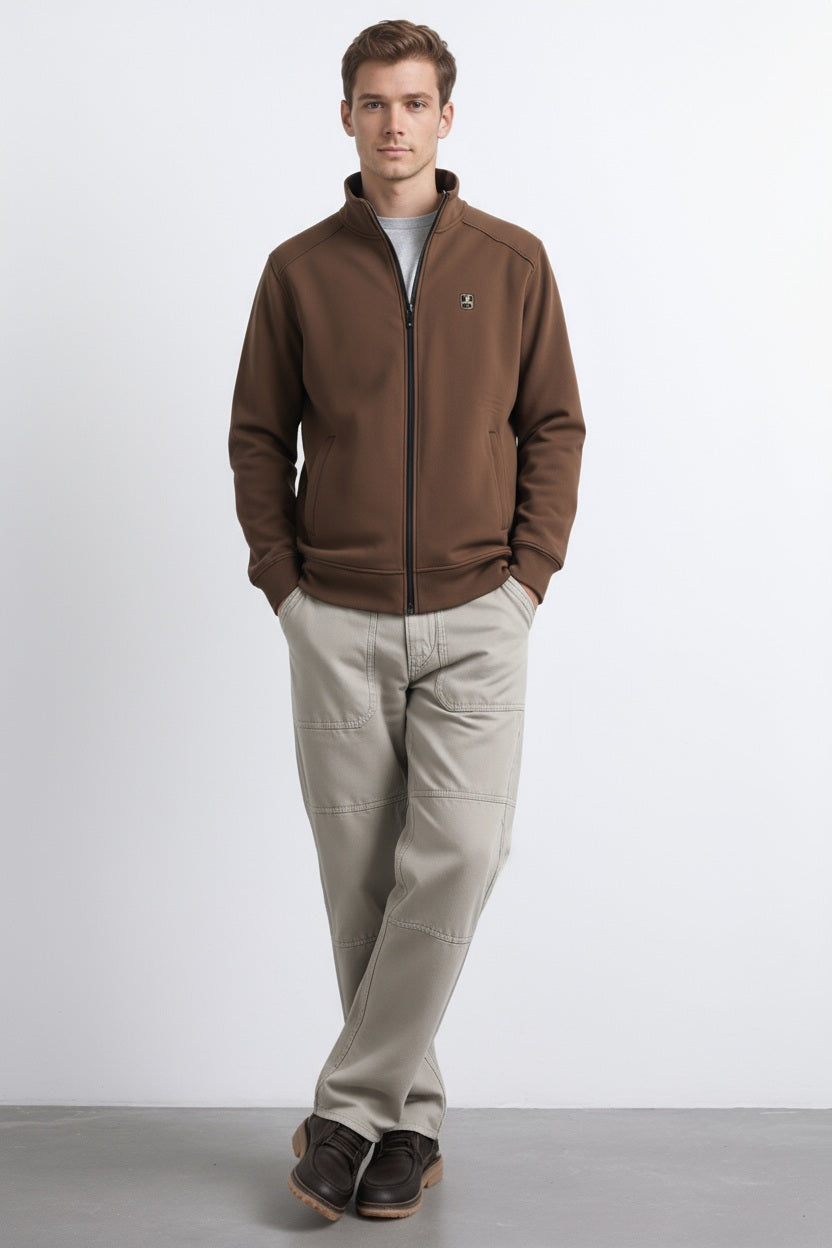Octave Men Coffee Solid Mandrain Neck Sweatshirt