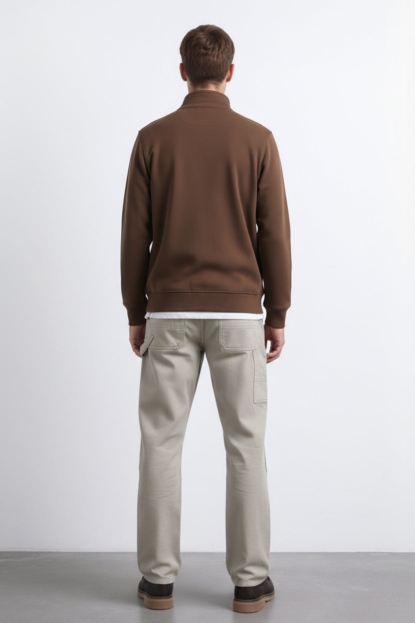 Octave Men Coffee Solid Mandrain Neck Sweatshirt