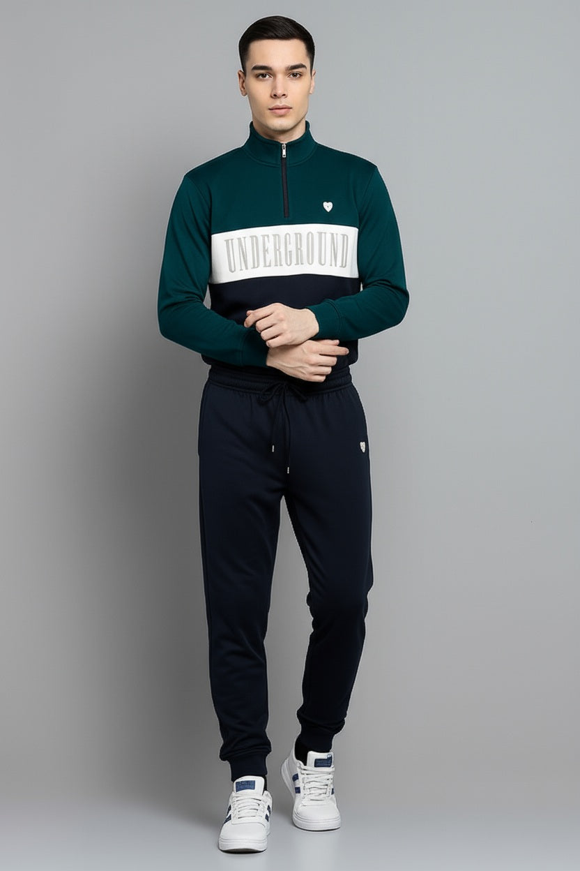 Men Colourblocked Mock Collar Mid-Rise Tracksuits