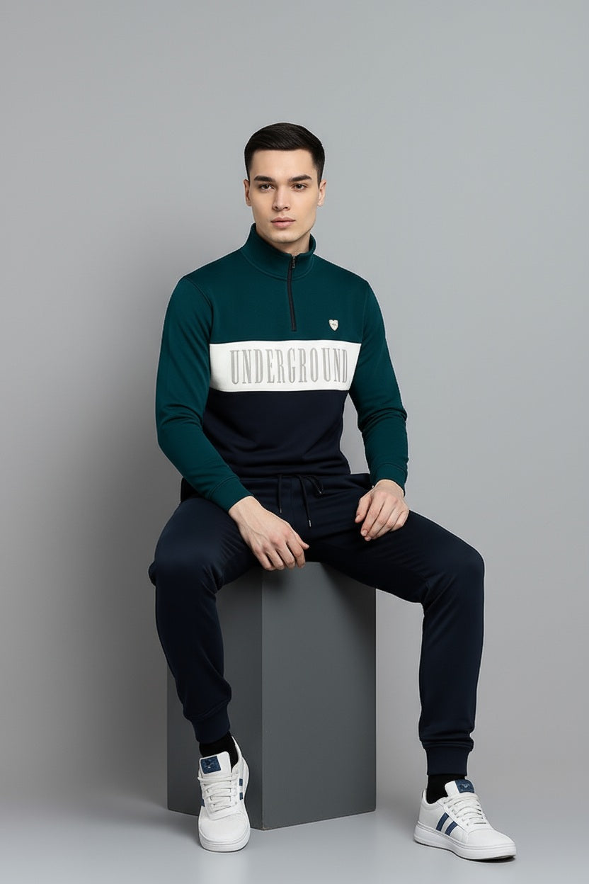Men Colourblocked Mock Collar Mid-Rise Tracksuits