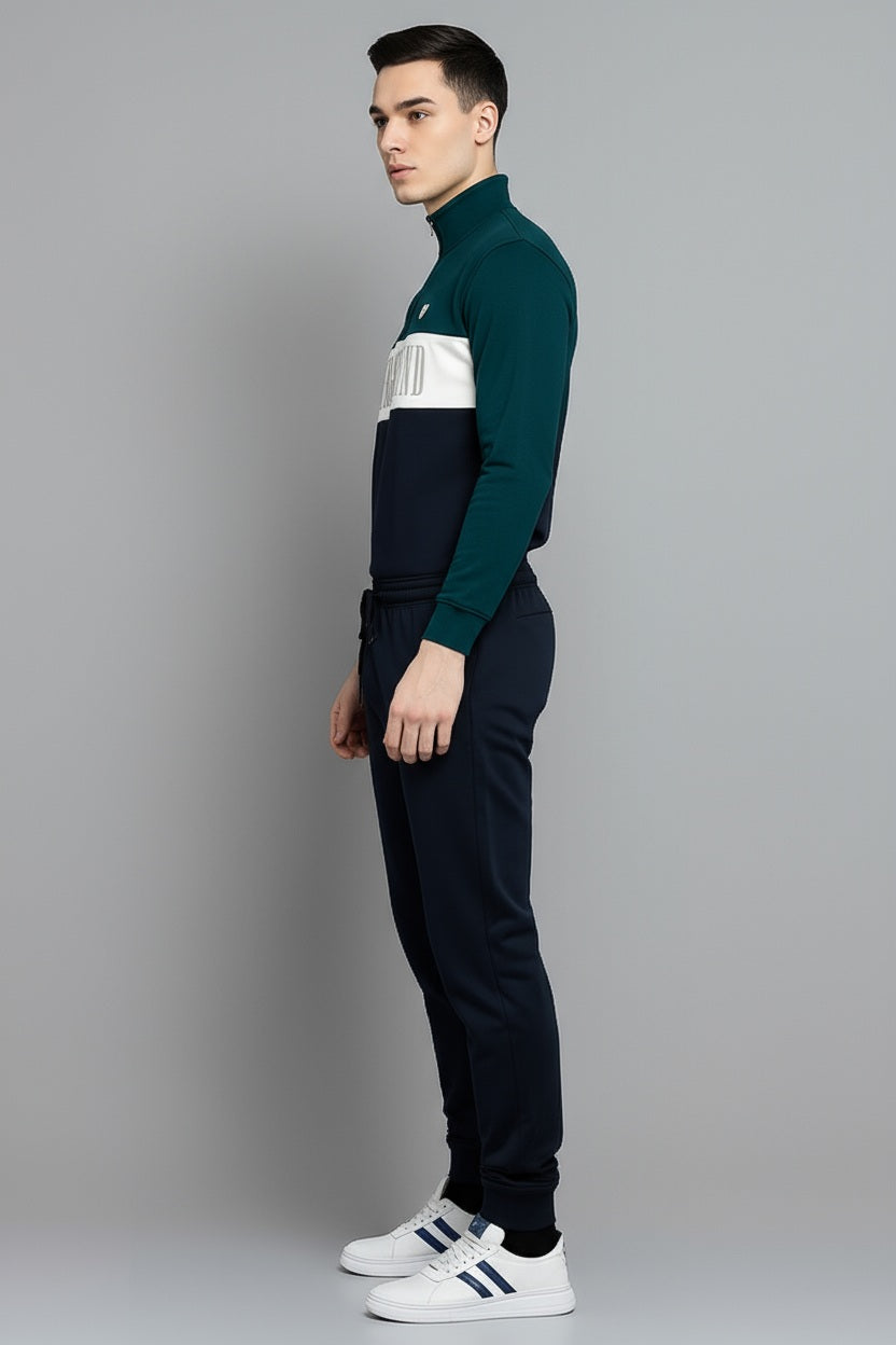 Men Colourblocked Mock Collar Mid-Rise Tracksuits
