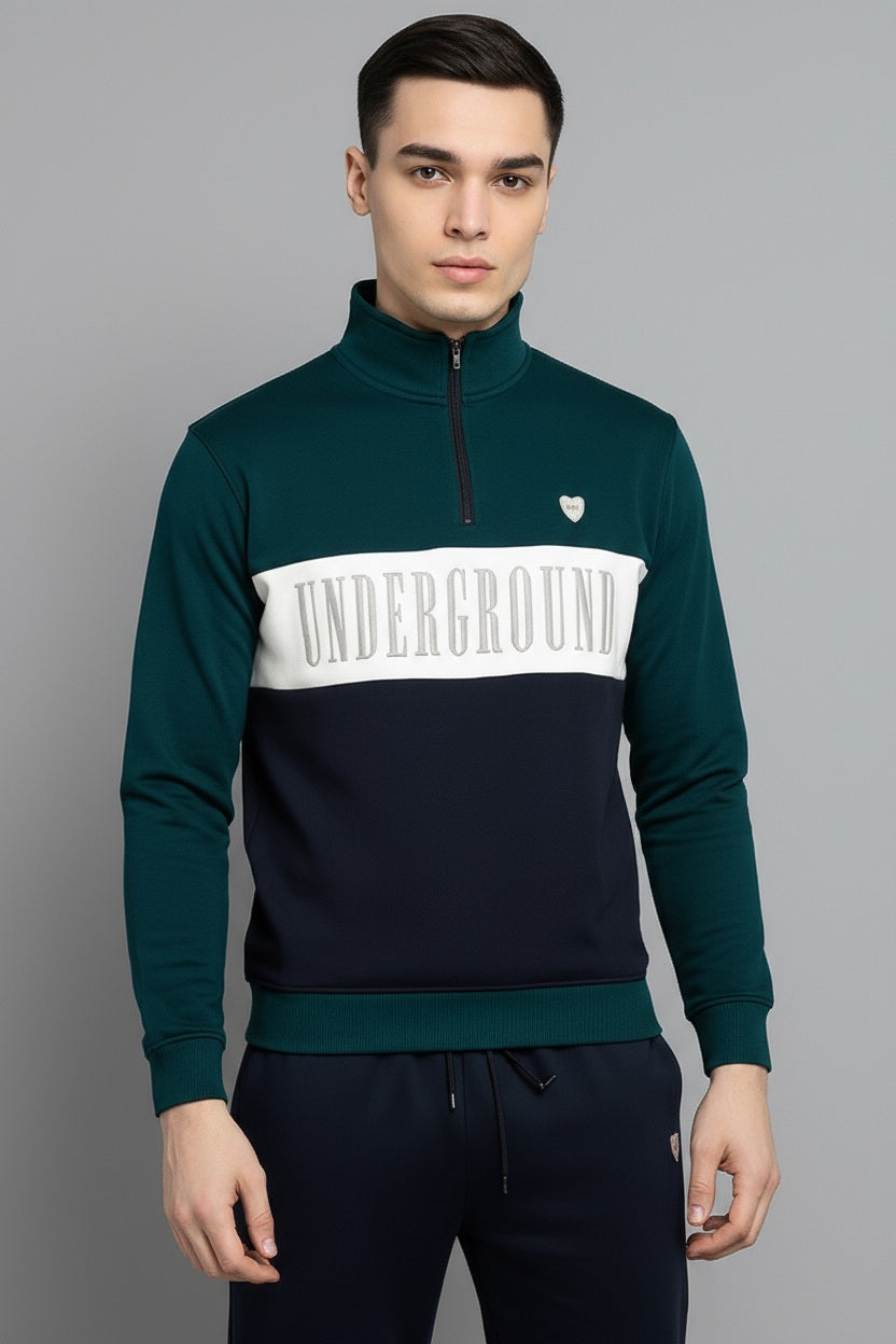 Men Colourblocked Mock Collar Mid-Rise Tracksuits
