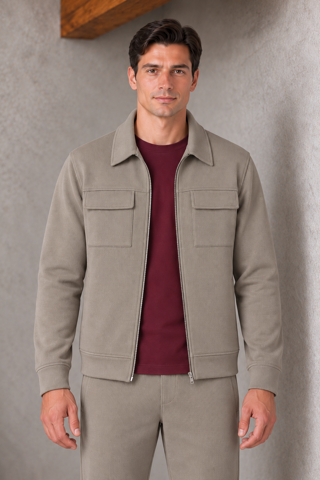 Men’s Mouse Knitted Flat Back Rib Full-Zip Jacket with Chest Flap Pockets – Tracksuit Upper