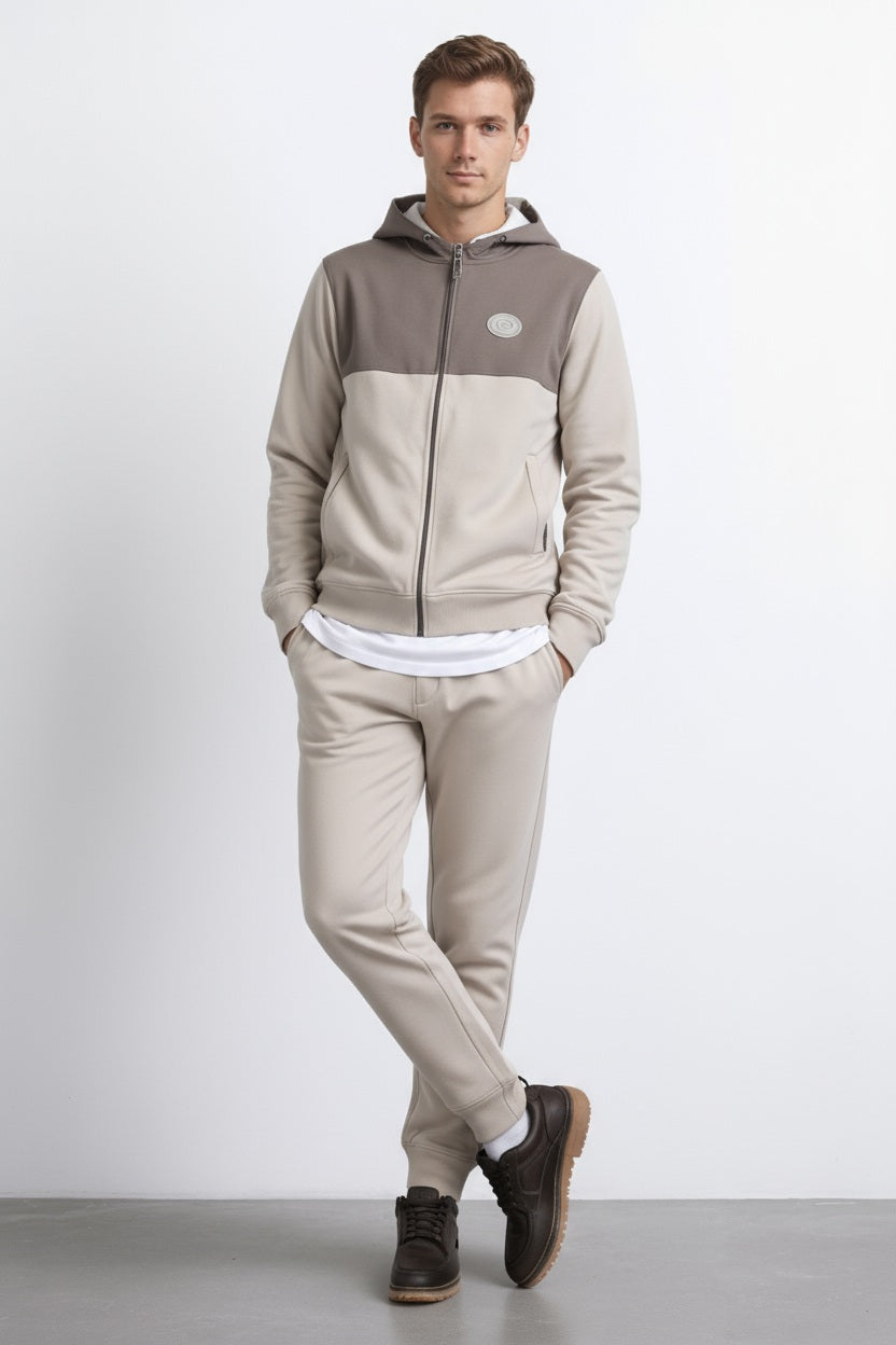 Octave Men Stone Colourblocked Mandarin Neck Sweatshirt