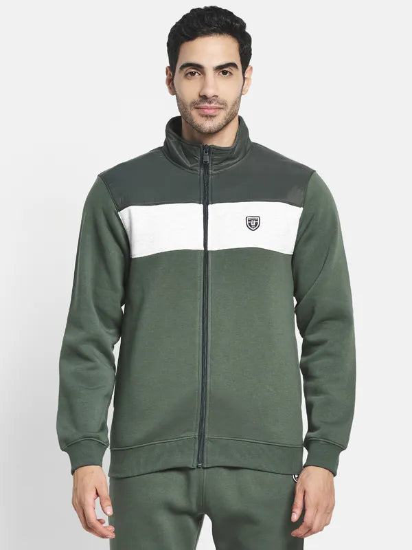 Men Olive Green Solid Cotton Track Suit
