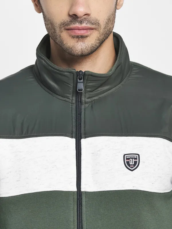 Men Olive Green Solid Cotton Track Suit