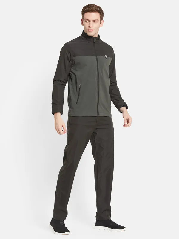 Men Green Black Colour-Blocked Cottontracksuits