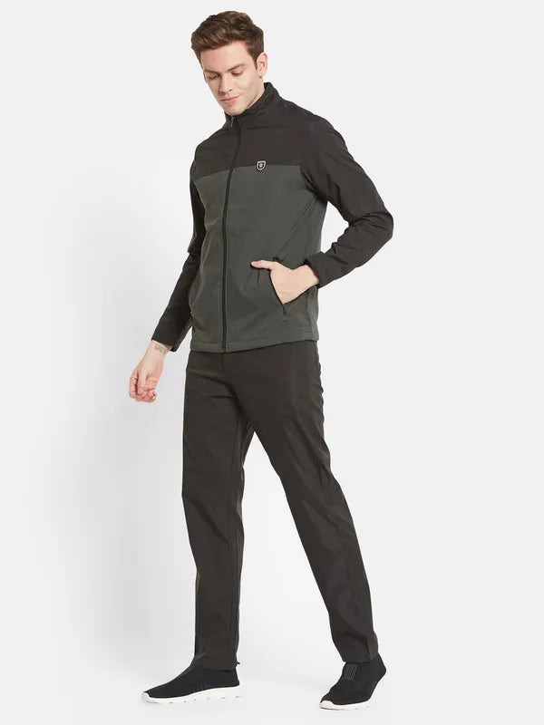 Men Green Black Colour-Blocked Cottontracksuits