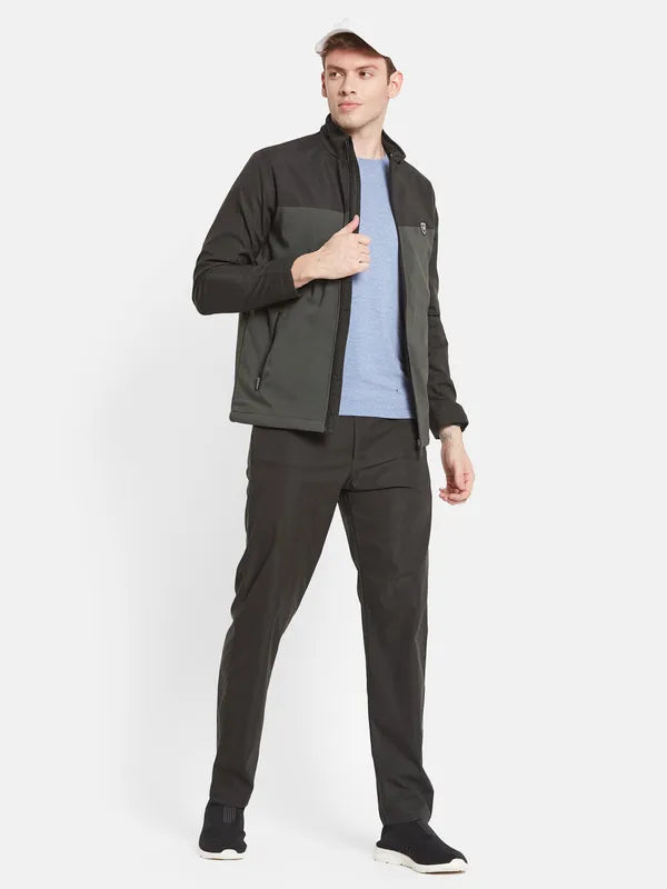Men Green Black Colour-Blocked Cottontracksuits