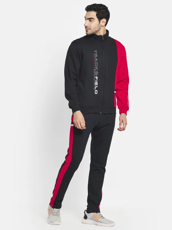 Me Black Colorblocked Regular Fit Cotton Track Suits