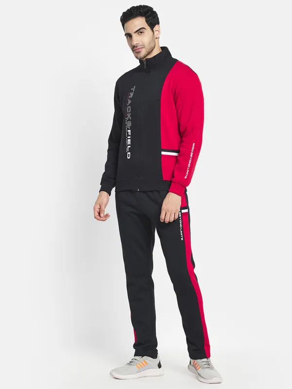 Me Black Colorblocked Regular Fit Cotton Track Suits