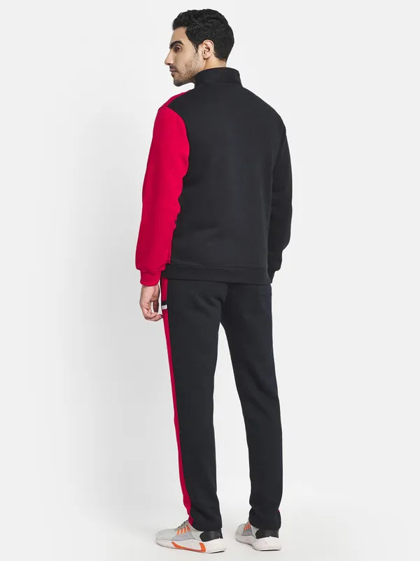 Me Black Colorblocked Regular Fit Cotton Track Suits