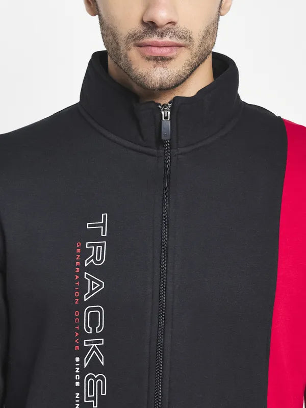 Me Black Colorblocked Regular Fit Cotton Track Suits
