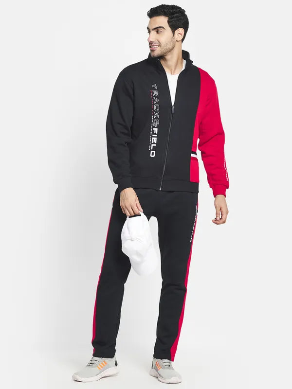Me Black Colorblocked Regular Fit Cotton Track Suits