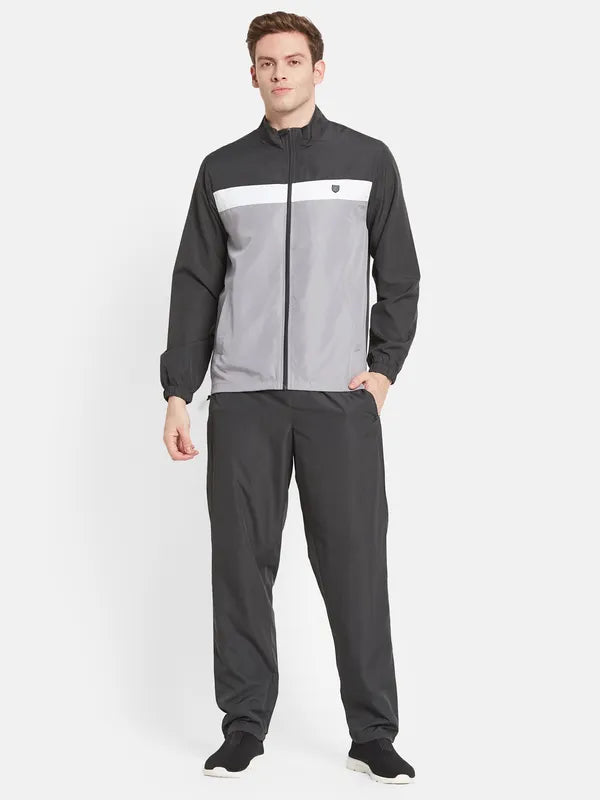 Men Grey White Colourblocked Cotton Track Suit1