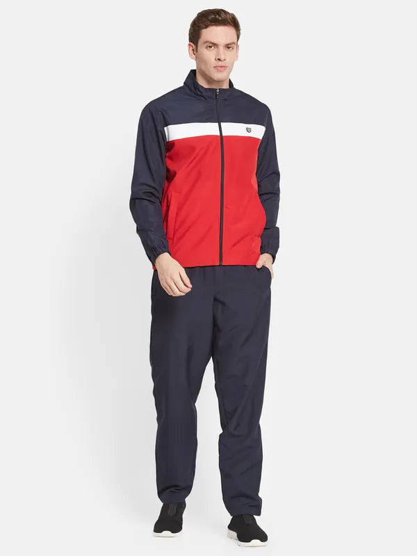 Men Navy Blue Red Colorblocked Tracksuits