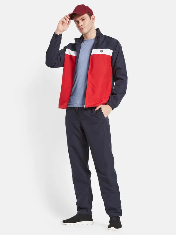 Men Navy Blue Red Colorblocked Tracksuits