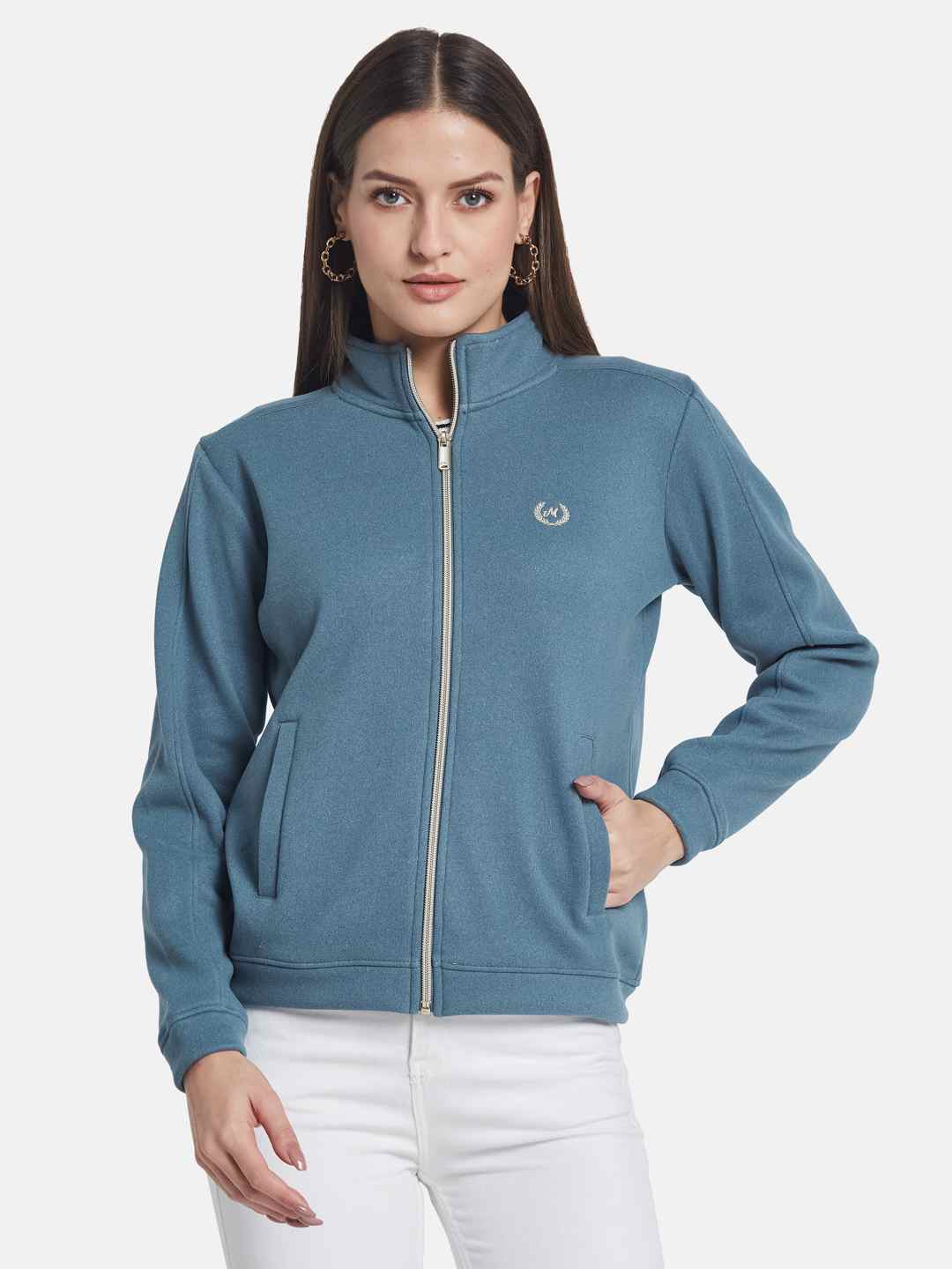 METTLE Women Mandarin Collar Long Sleeves Sweatshirt