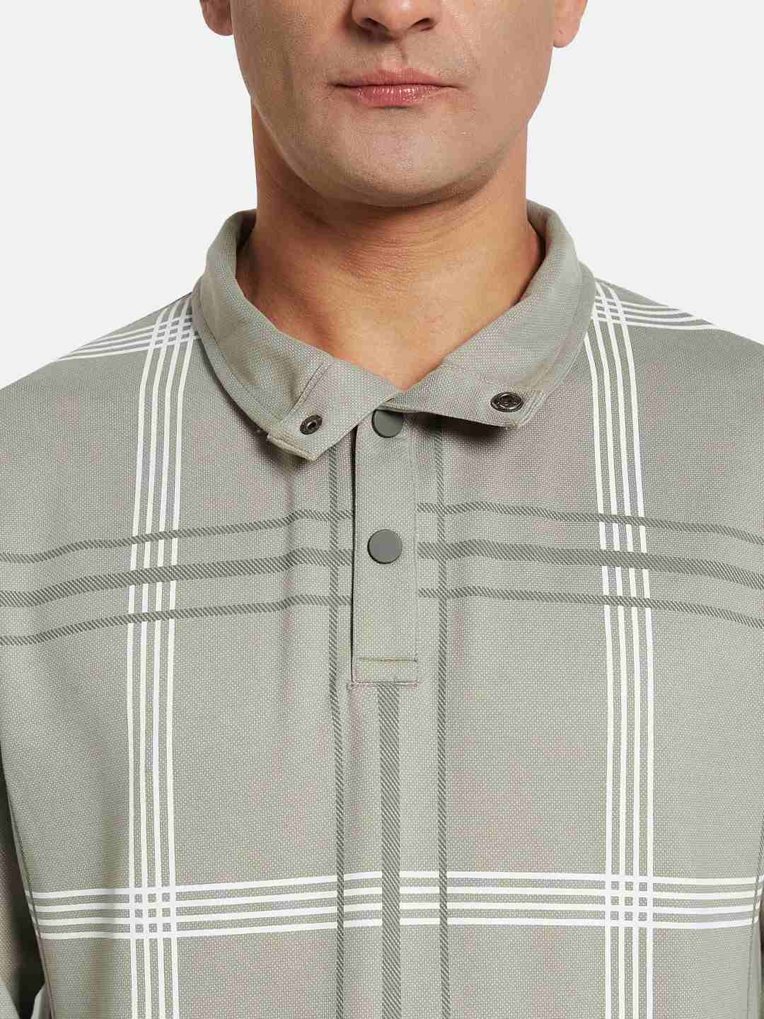 Octave Men Checked Shirt Collar Sweatshirt