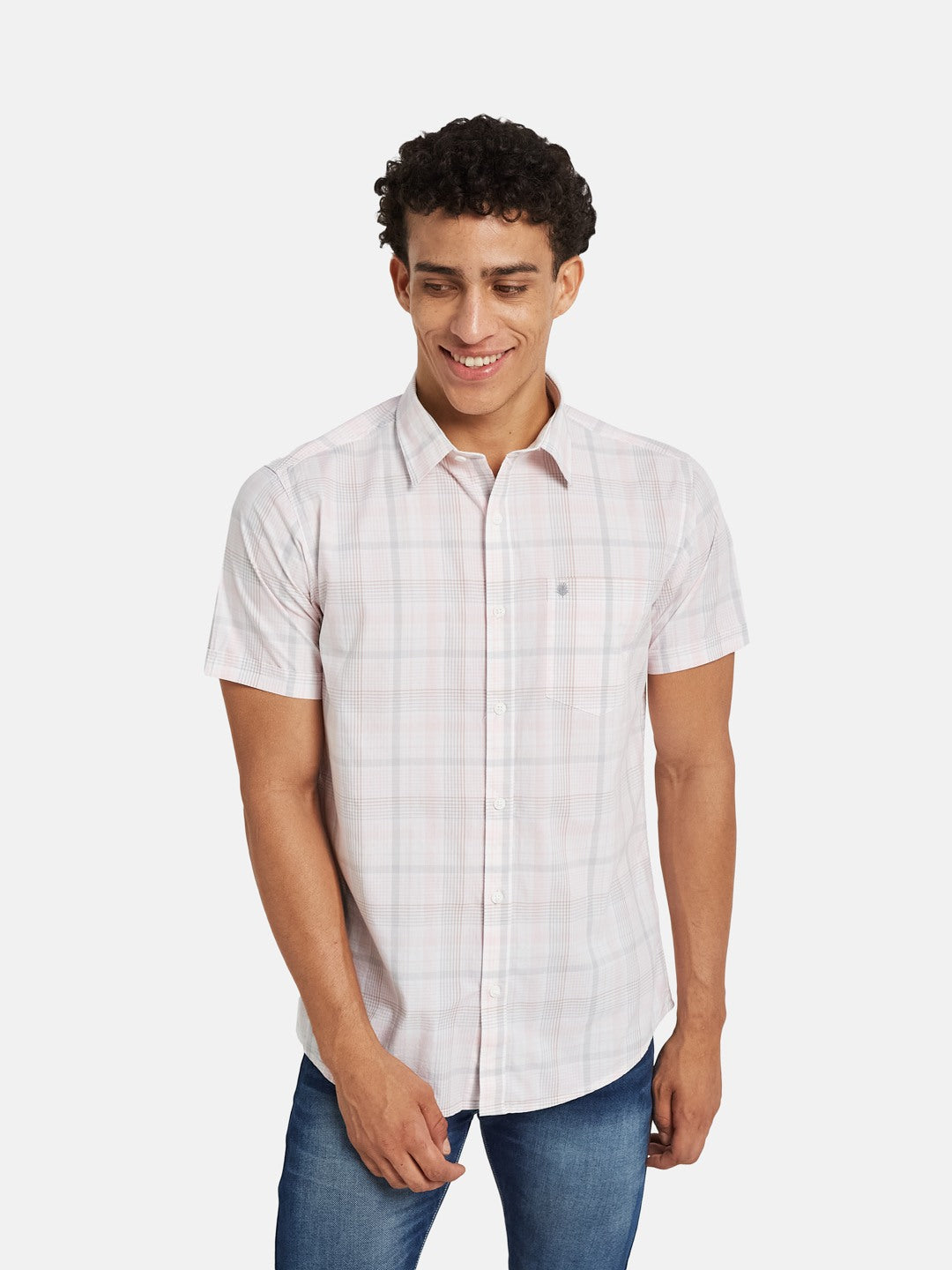 METTLE SS25 Checked Spread Collar Cotton Casual Shirt