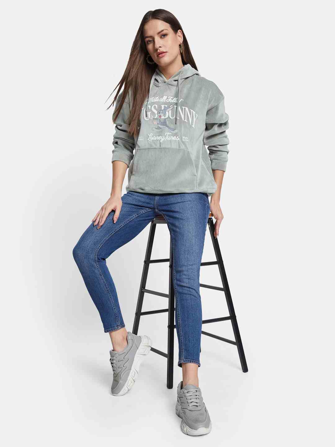 METTLE Women Graphic Printed Hooded Sweatshirt