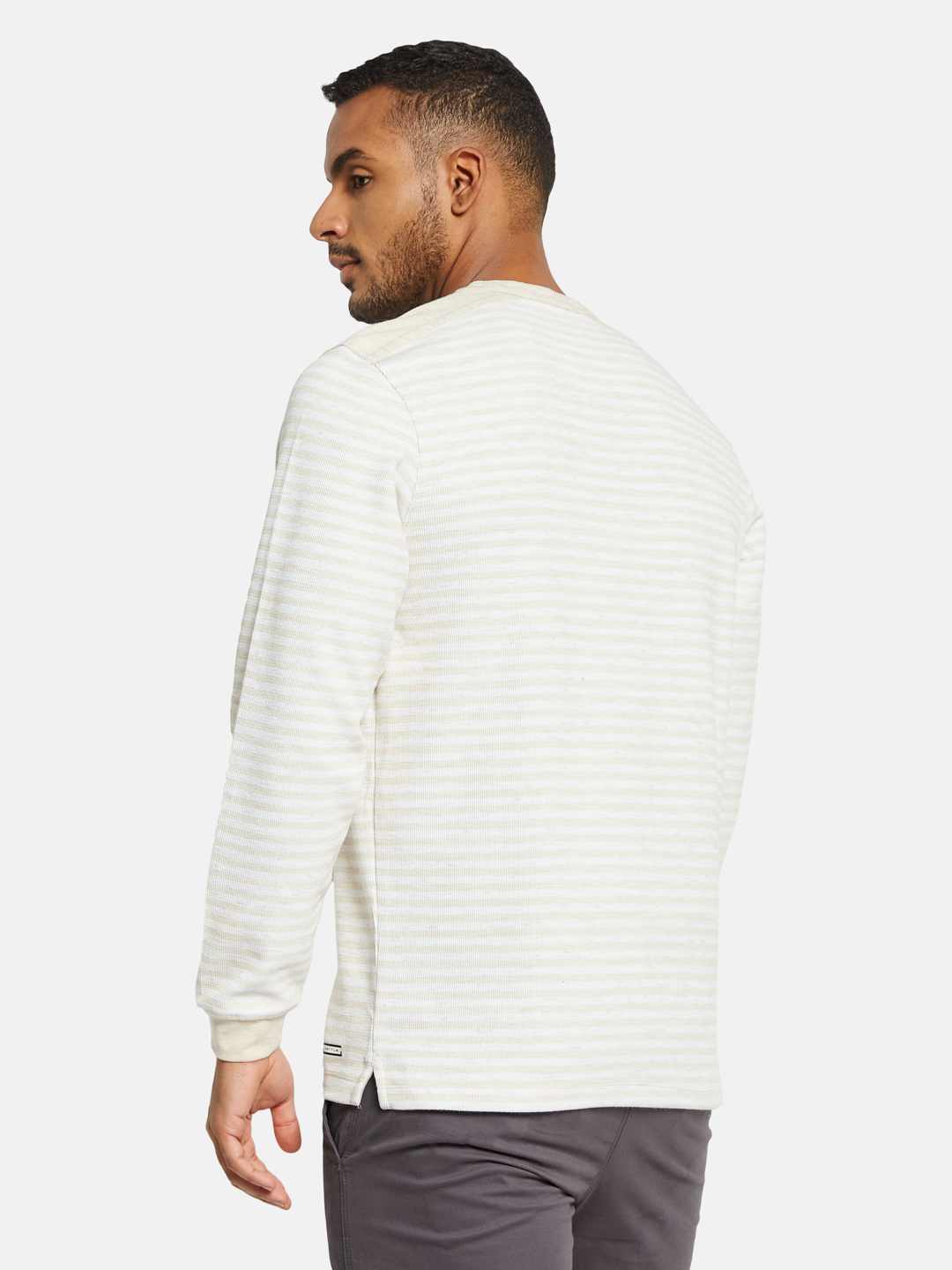 METTLE Men Striped Mandarin Collar Pockets T-shirt