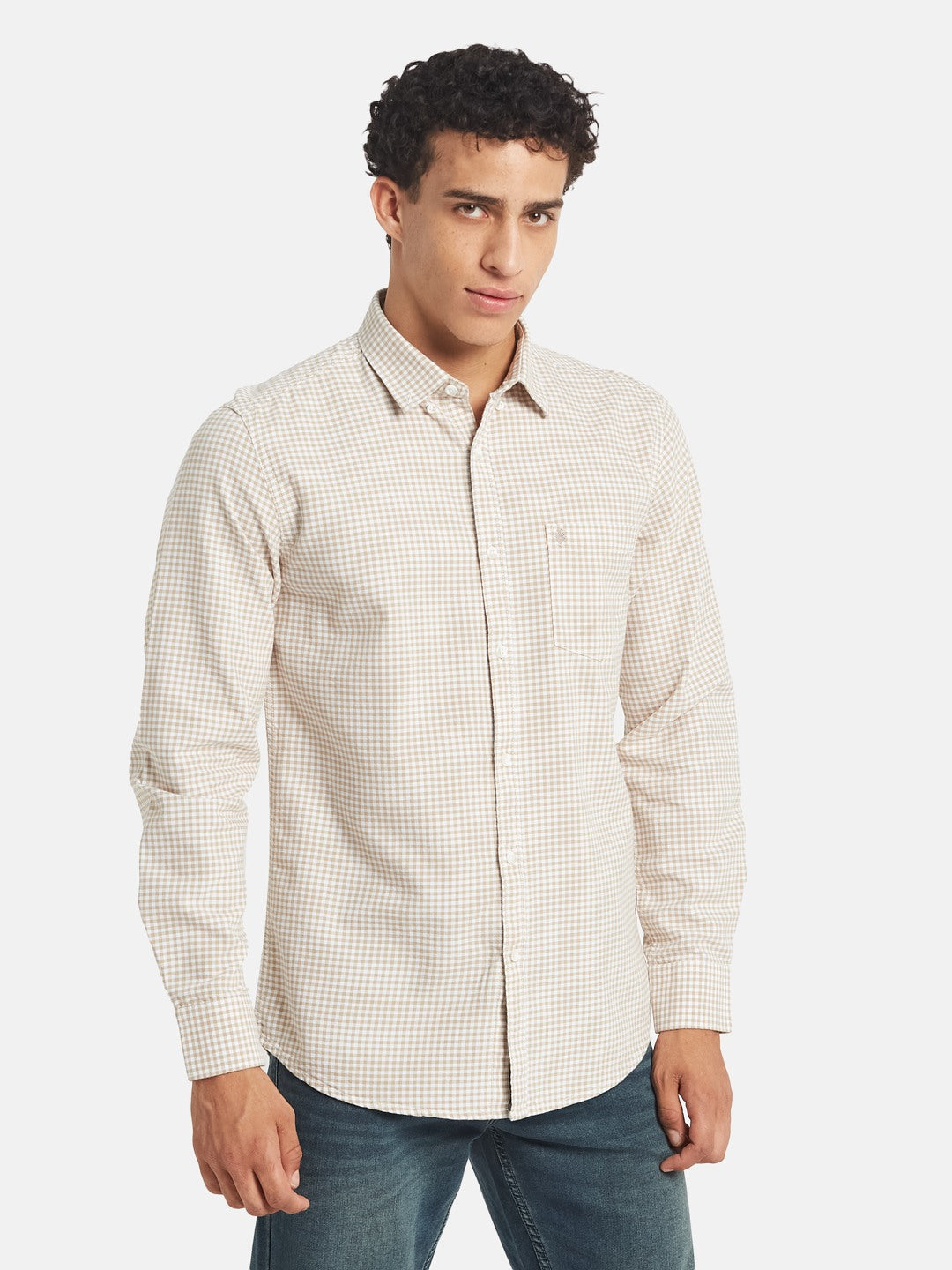 METTLE SS25 Checked Spread Collar Cotton Casual Shirt