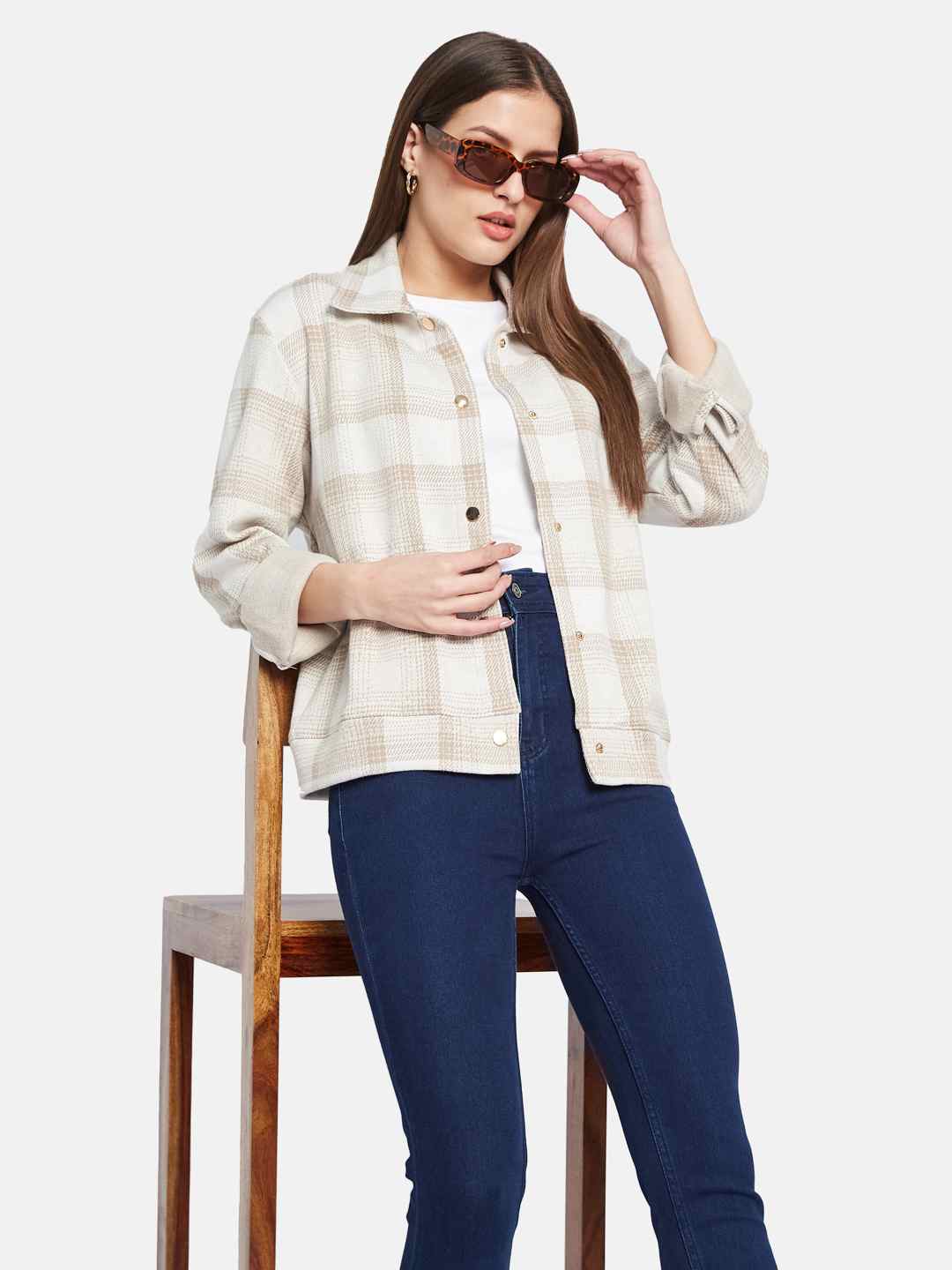 METTLE Women Spread Collar Checked Casual Shirt
