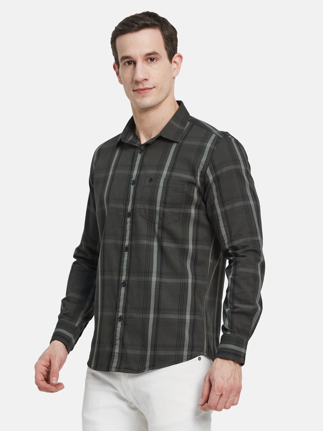 METTLE Men Spread Collar Tartan Checked Cotton Casual Shirt